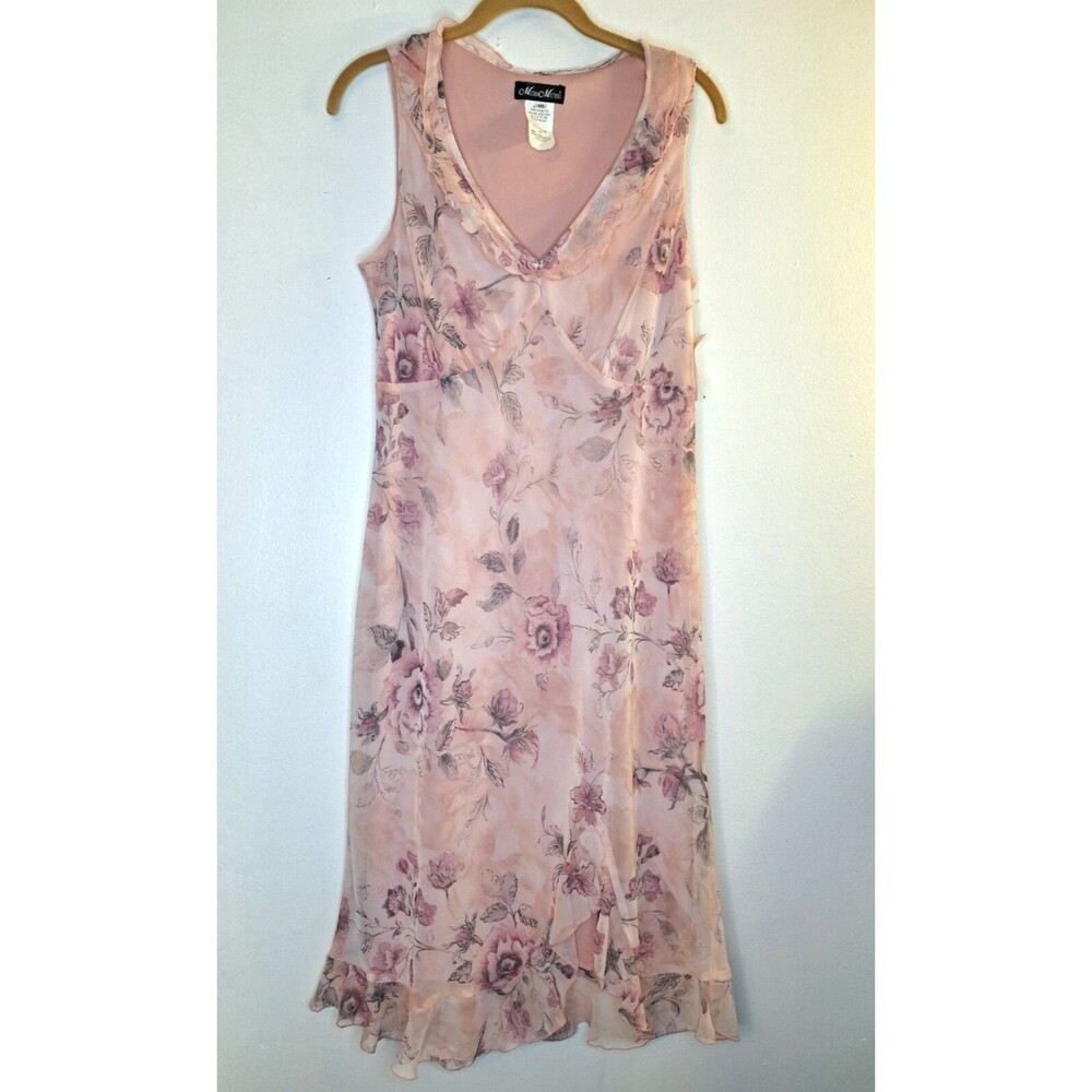 MEGHAN MATTHEWS Petal Pink‎ Floral Baby Doll Midi Dress Sz 10 Fairy Romantic Y2K